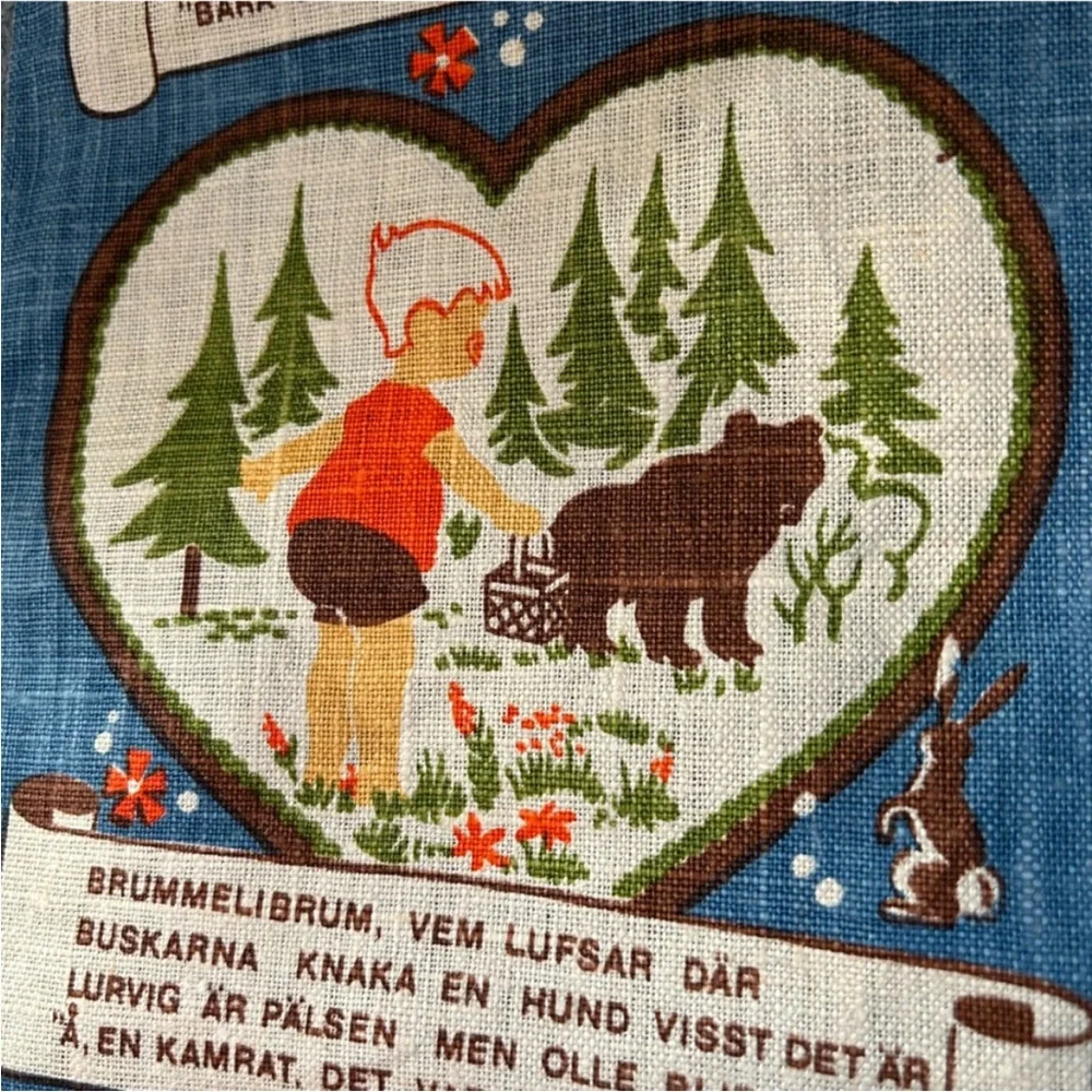 Vintage Mid-Century Scandinavian Textile Art Wall Hanging Retro Boy & Bear Story